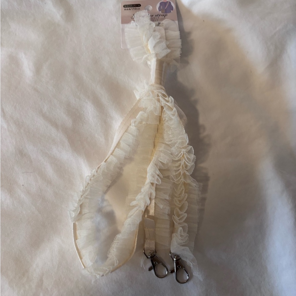 Delicate Ivory Ruffle Phone Strap with Dual Clips